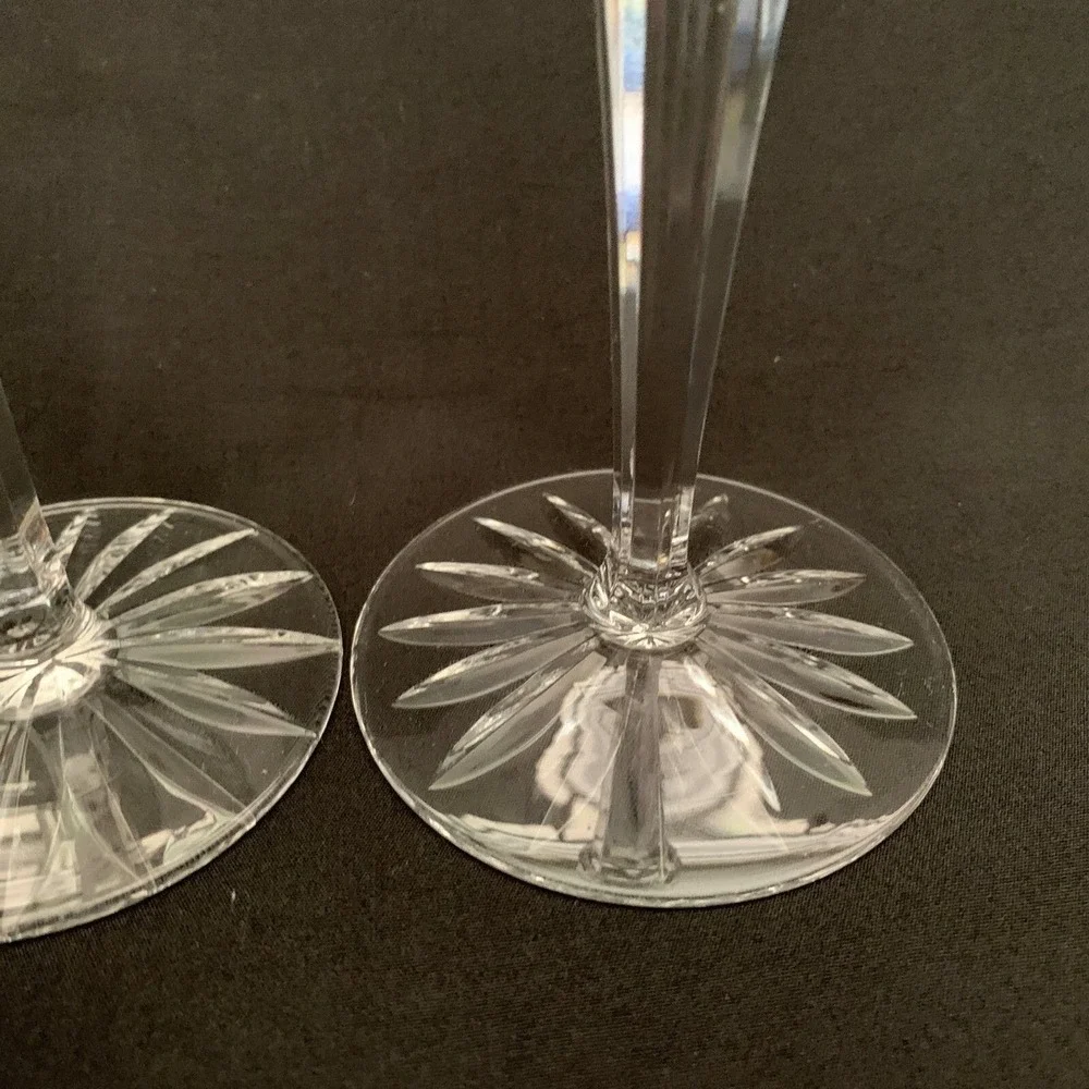 Fifth Avenue Crystal Clear Glass Candle Holders Lot of 2 Pair Hand Cut Full Lead